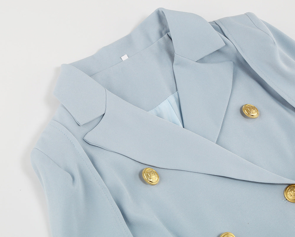 Women’s cape blazer mini dress with belt and gold buttons
