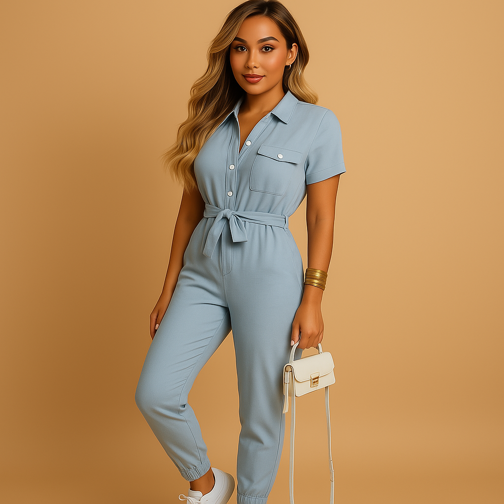 Women’s fitted one-piece jumpsuit with front button design