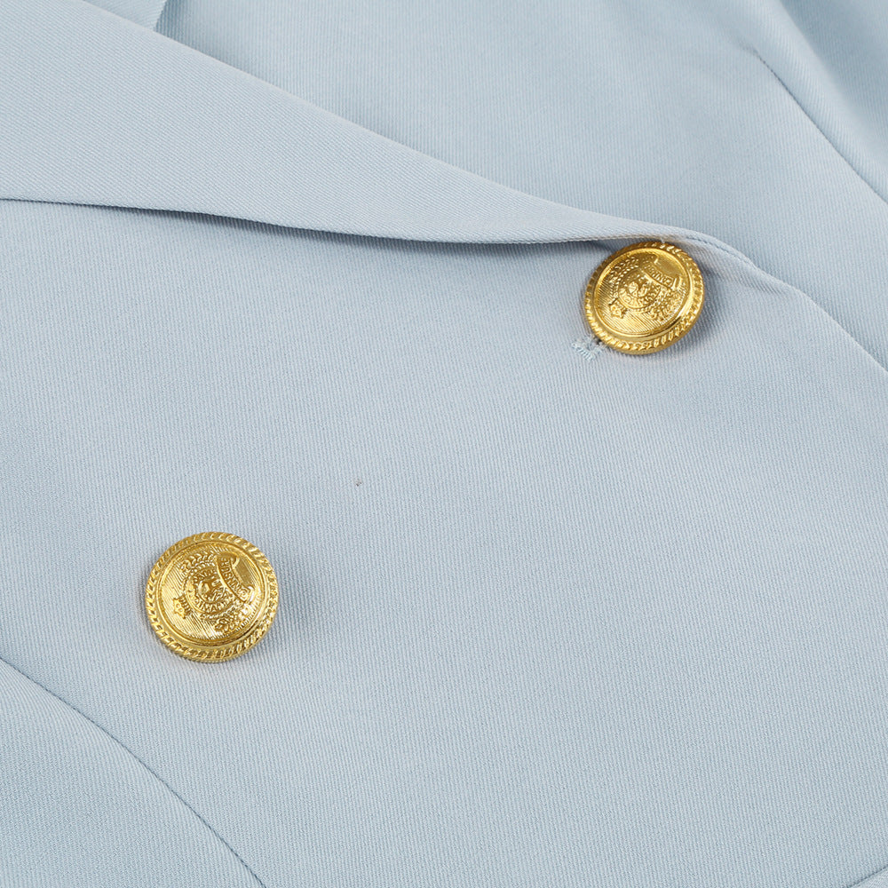 Women’s cape blazer mini dress with belt and gold buttons