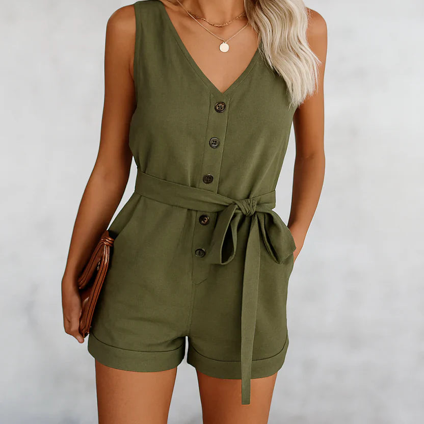 Women’s V-neck loose fit romper with sleeves one-piece outfit