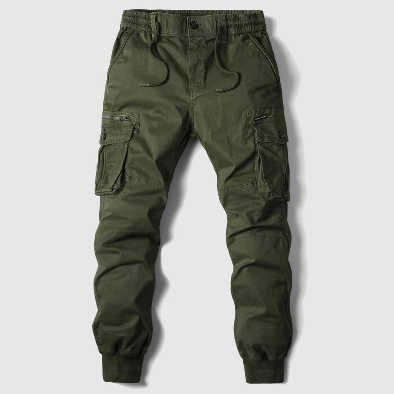 Men’s black cargo jogger pants with casual fit and multiple pockets