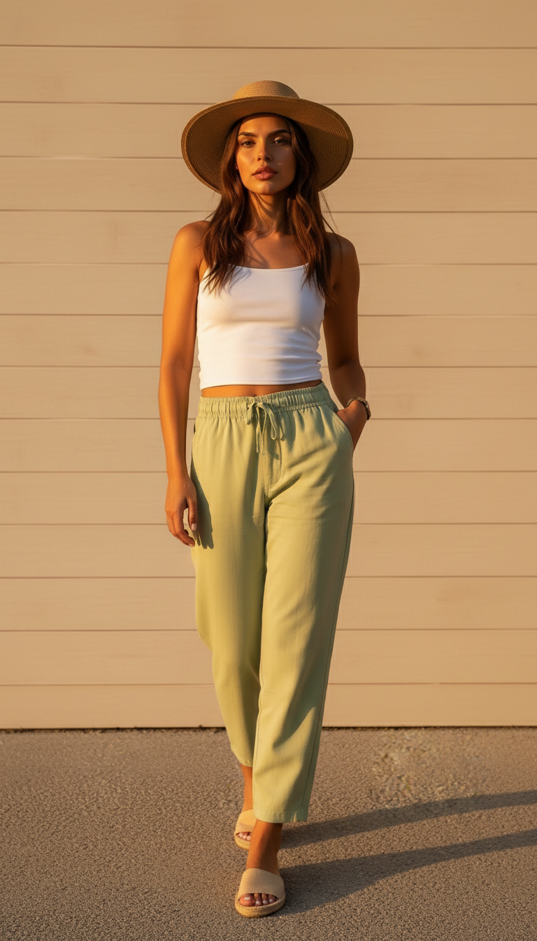 Women’s Linen Stretch Trousers Slim Fit