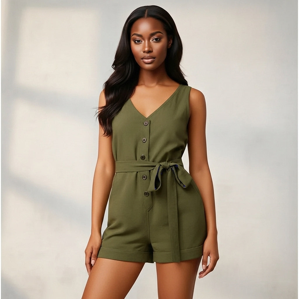 Women’s Romper V-Neck Sleeves Loose Fit One-Piece