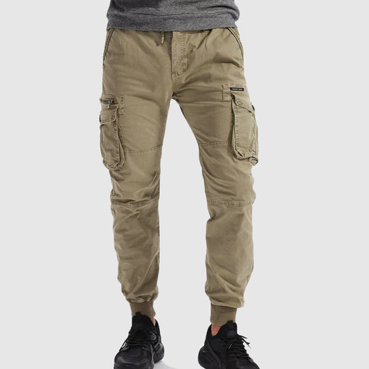 Men’s black cargo jogger pants with casual fit and multiple pockets