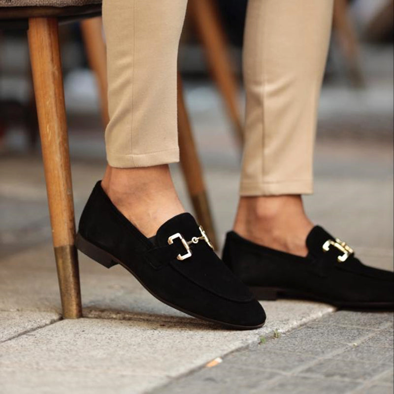 Men’s formal black slip-on round toe dress shoes