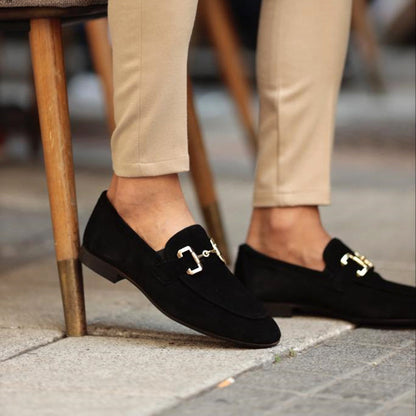 Men’s formal black slip-on round toe dress shoes