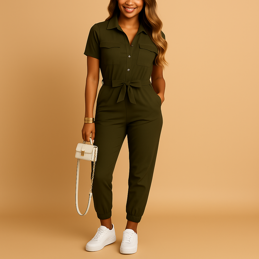 Women’s fitted one-piece jumpsuit with front button design