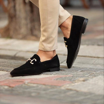 Men’s formal black slip-on round toe dress shoes