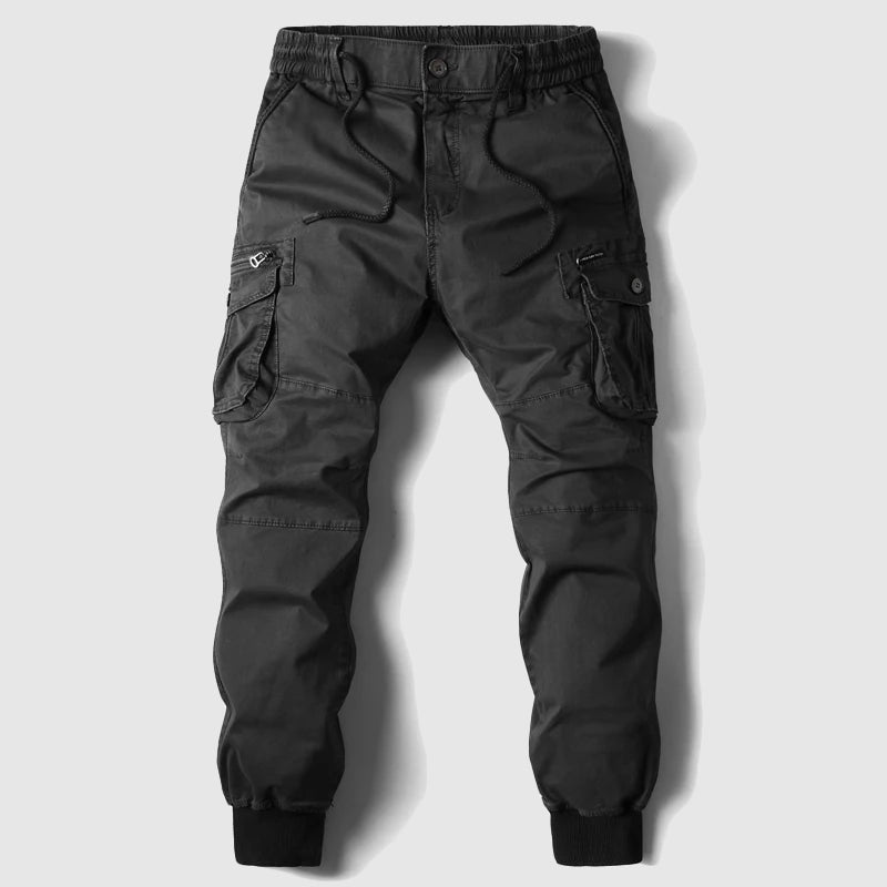 Men’s black cargo jogger pants with casual fit and multiple pockets