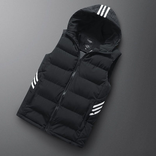 Men’s black down padded vest with three stripes
