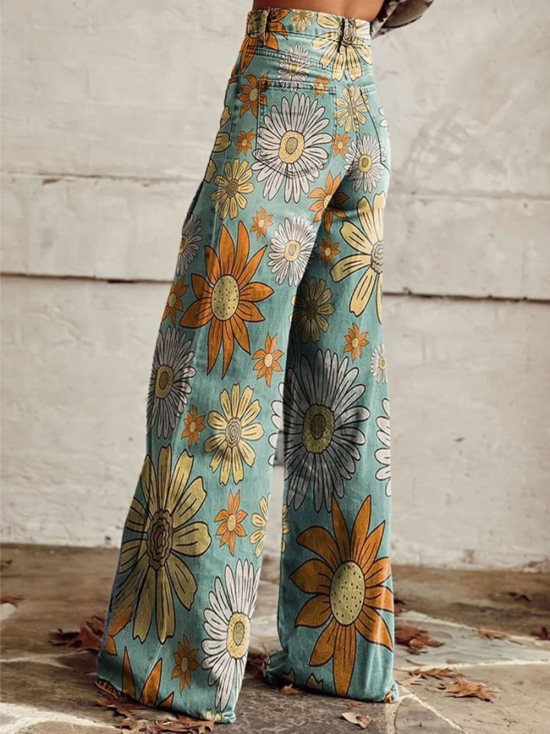 Women’s wide leg jeans with bold floral print
