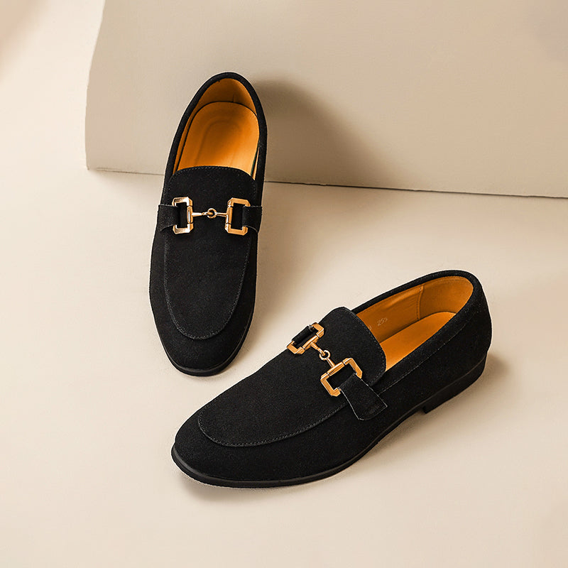 Men’s formal black slip-on round toe dress shoes