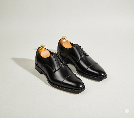 Men’s formal wingtip lace-up shoes in classic black leather