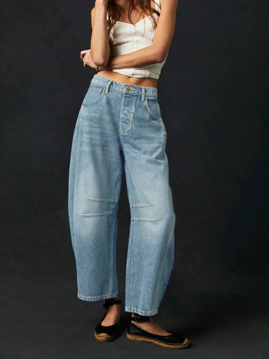 Women’s loose-fit high-waisted denim pants front view