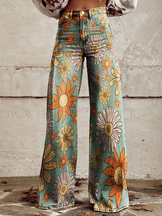 Women’s wide leg jeans with bold floral print