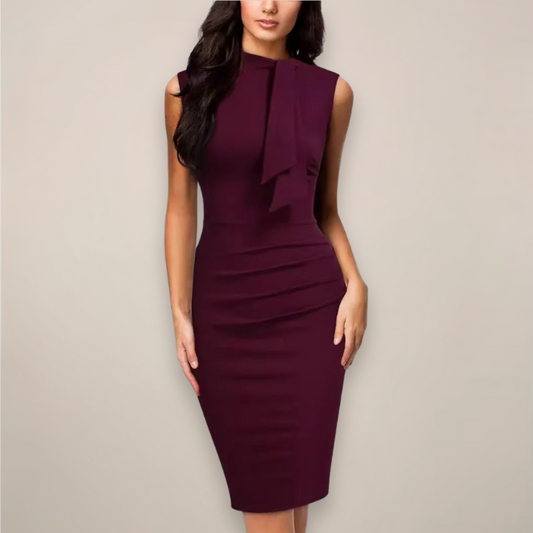 Women’s sleeveless midi dress with V-neck wrap style
