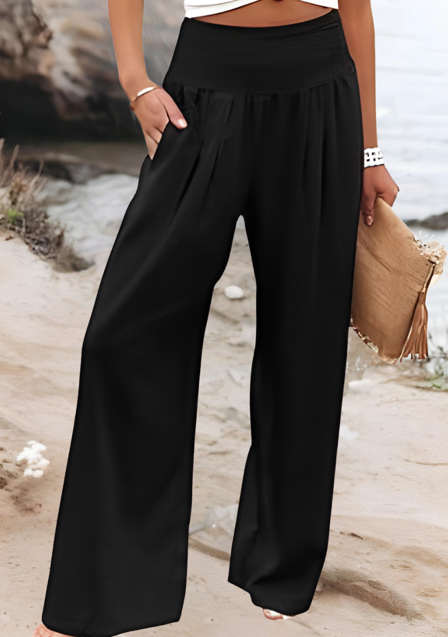 Women’s wide-leg trousers with smocked waist in stretch fabric