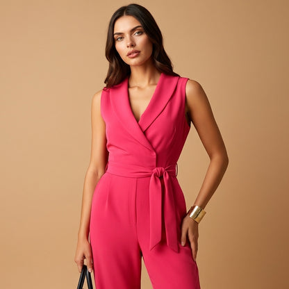 Women’s Wrap Jumpsuit Fitted Fit Wide Leg Cut