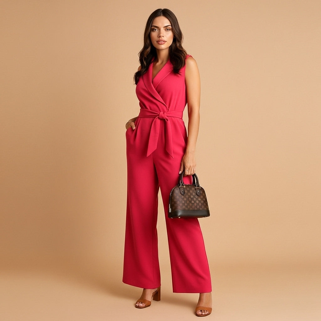 Women’s Wrap Jumpsuit Fitted Fit Wide Leg Cut