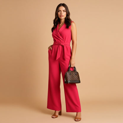 Women’s Wrap Jumpsuit Fitted Fit Wide Leg Cut