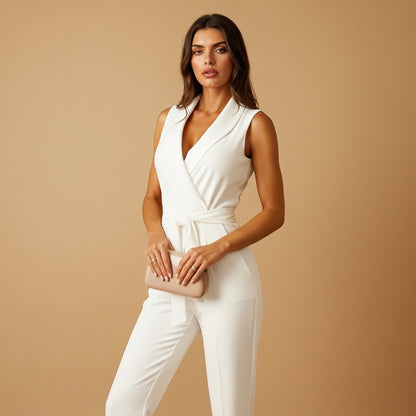 Women’s Wrap Jumpsuit Fitted Fit Wide Leg Cut