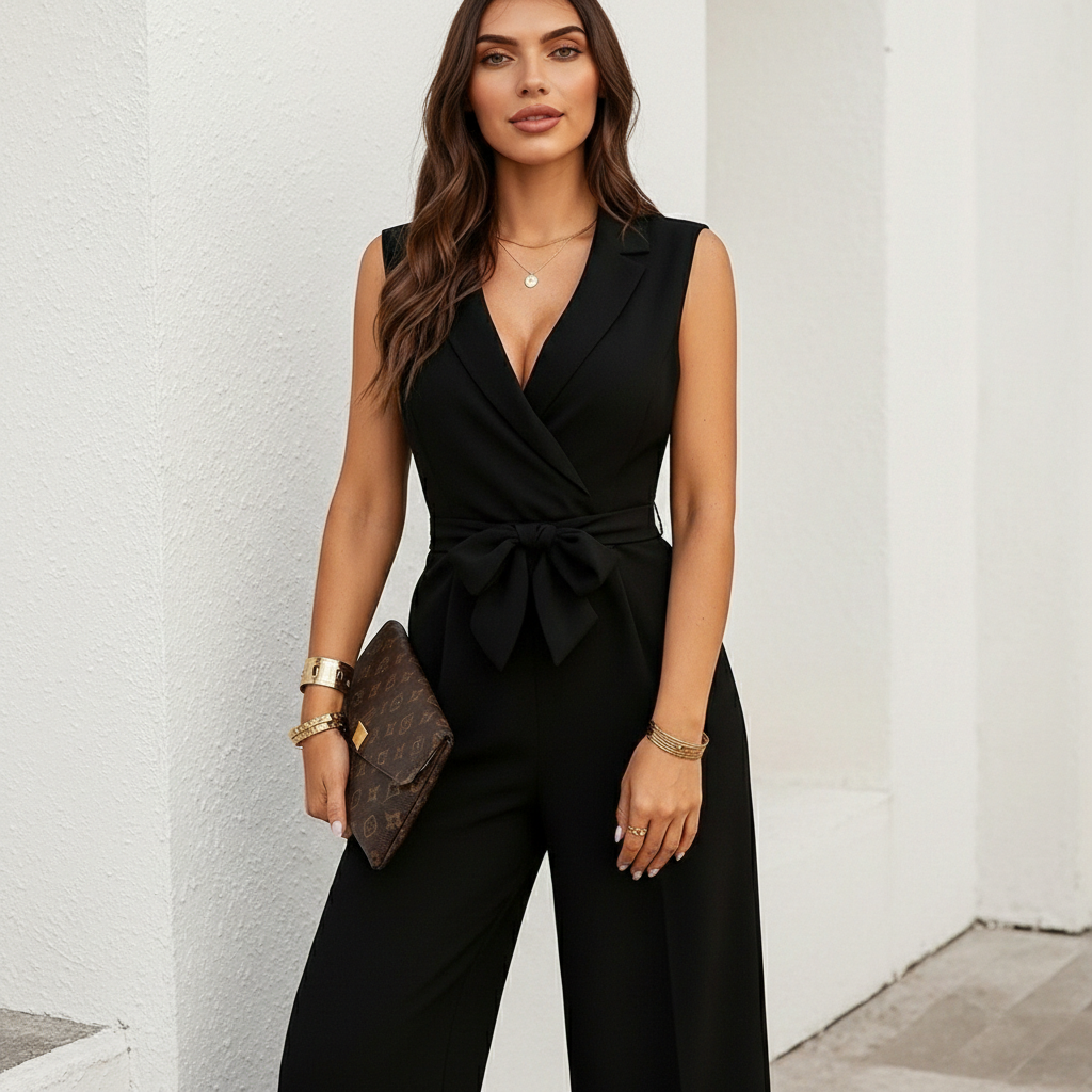 Women’s Wrap Jumpsuit Fitted Fit Wide Leg Cut