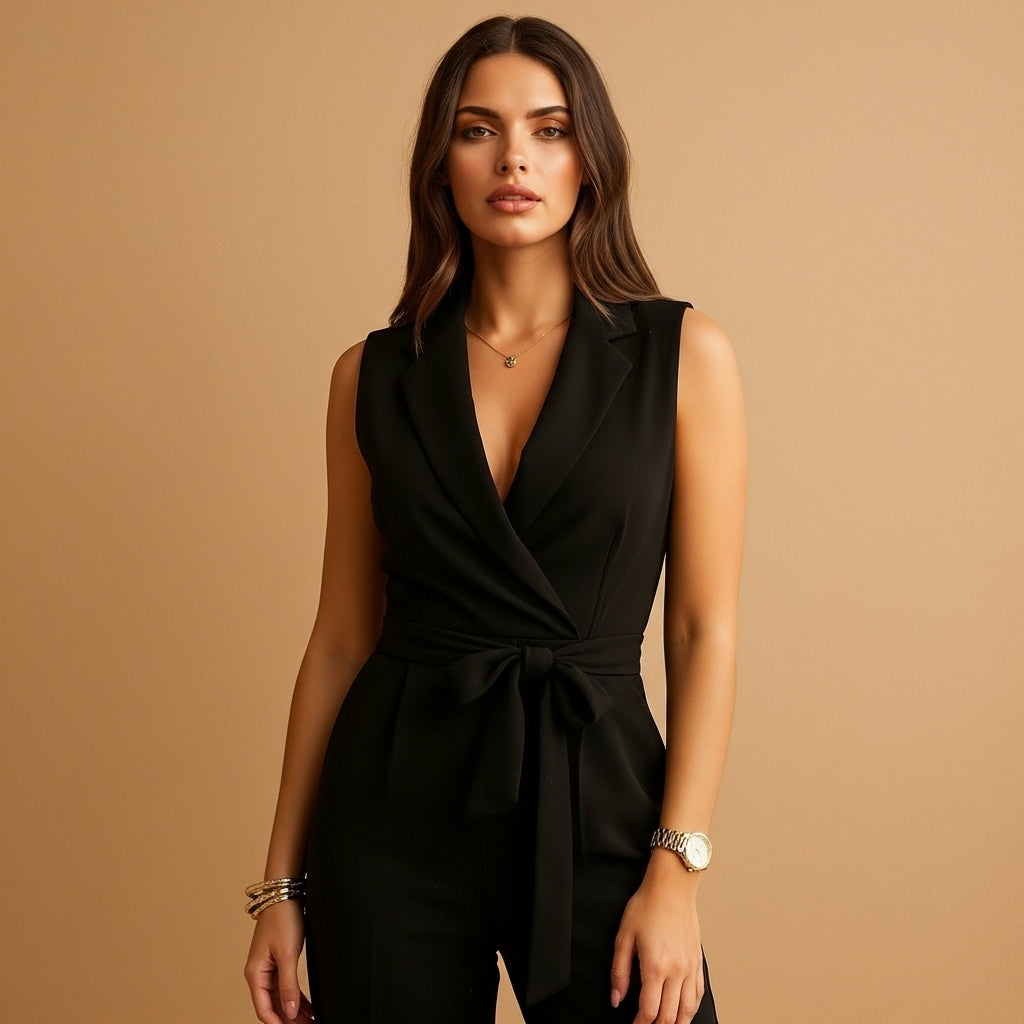 Women’s Wrap Jumpsuit Fitted Fit Wide Leg Cut