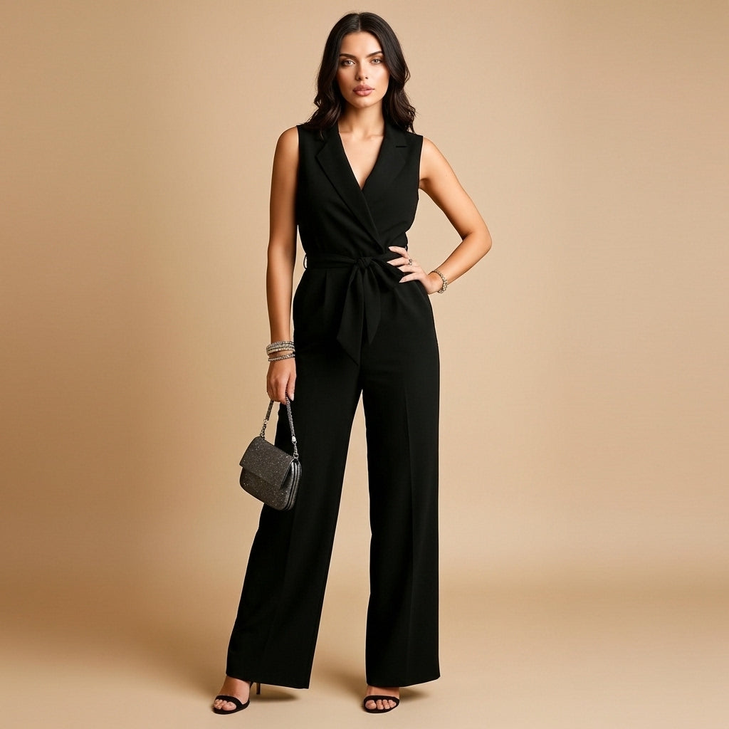 Women’s Wrap Jumpsuit Fitted Fit Wide Leg Cut
