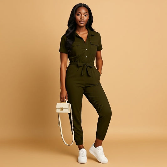 Women’s Jumpsuit Fitted One-Piece Front Button Design