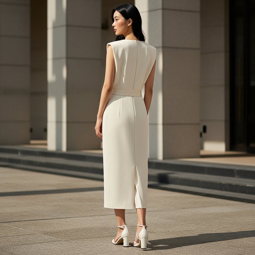 Women’s Midi Dress Button Detail Side Slit