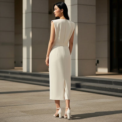 Women’s Midi Dress Button Detail Side Slit