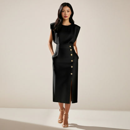 Women’s Midi Dress Button Detail Side Slit