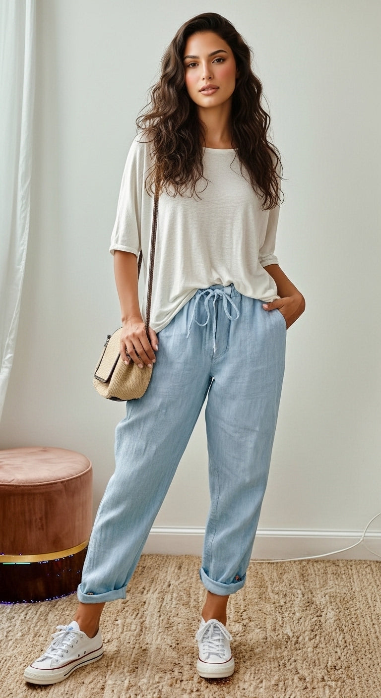 Women’s Linen Wide Leg Trousers Casual Summer Wear