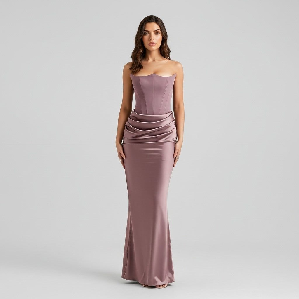 Women’s Strapless Velvet Corset Maxi Dress