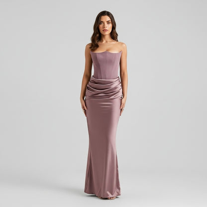 Women’s Strapless Velvet Corset Maxi Dress
