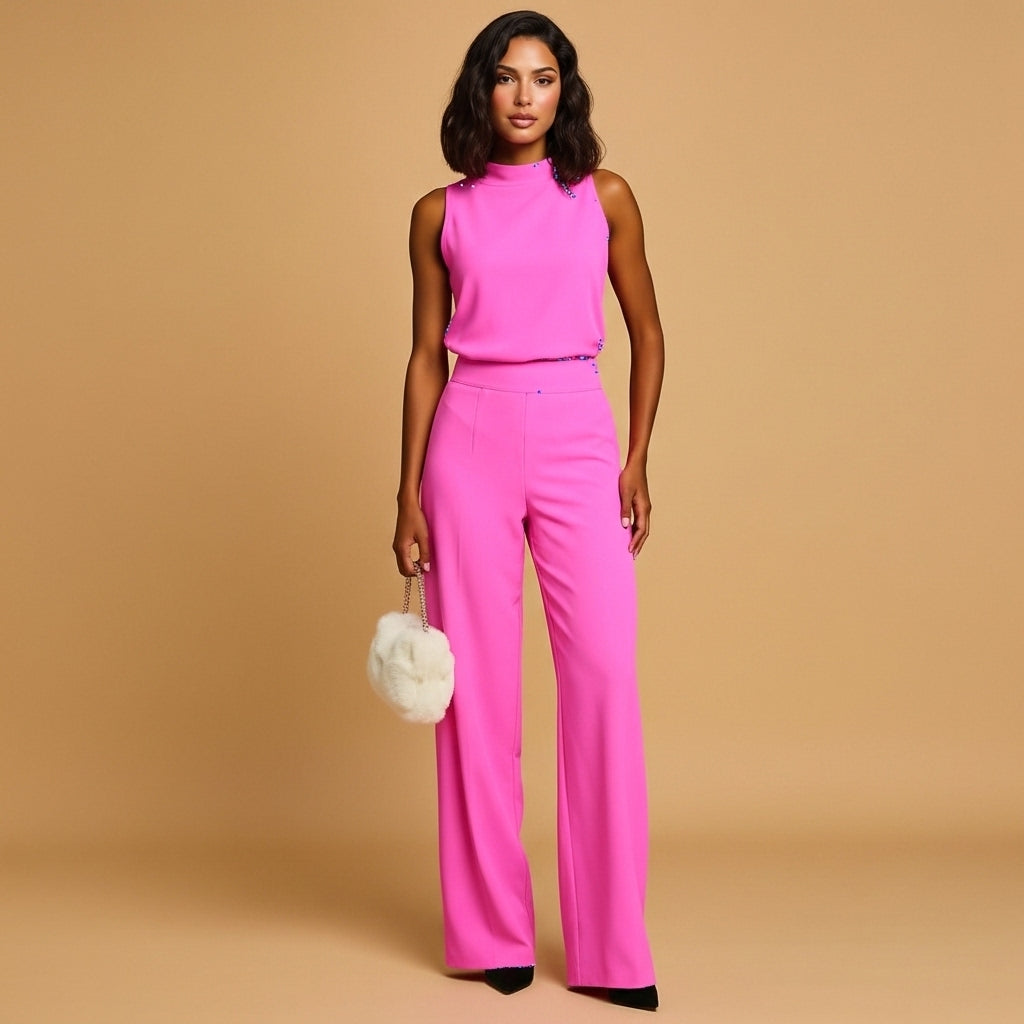 Women’s Sleeveless Halter Jumpsuit Wide Leg High Waist