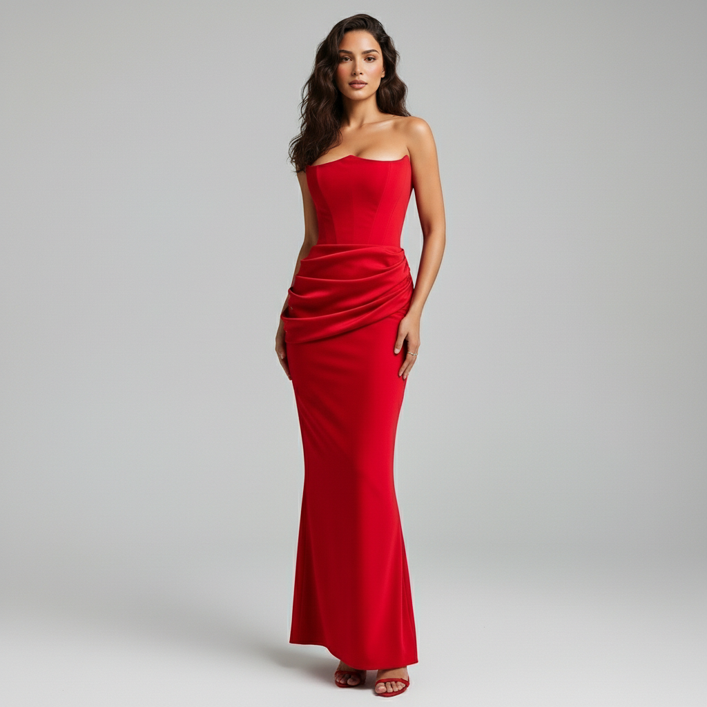 Women’s Strapless Velvet Corset Maxi Dress