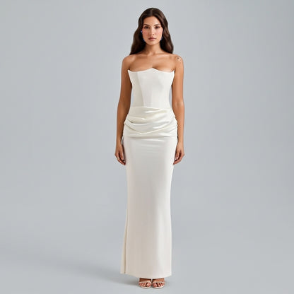 Women’s Strapless Velvet Corset Maxi Dress
