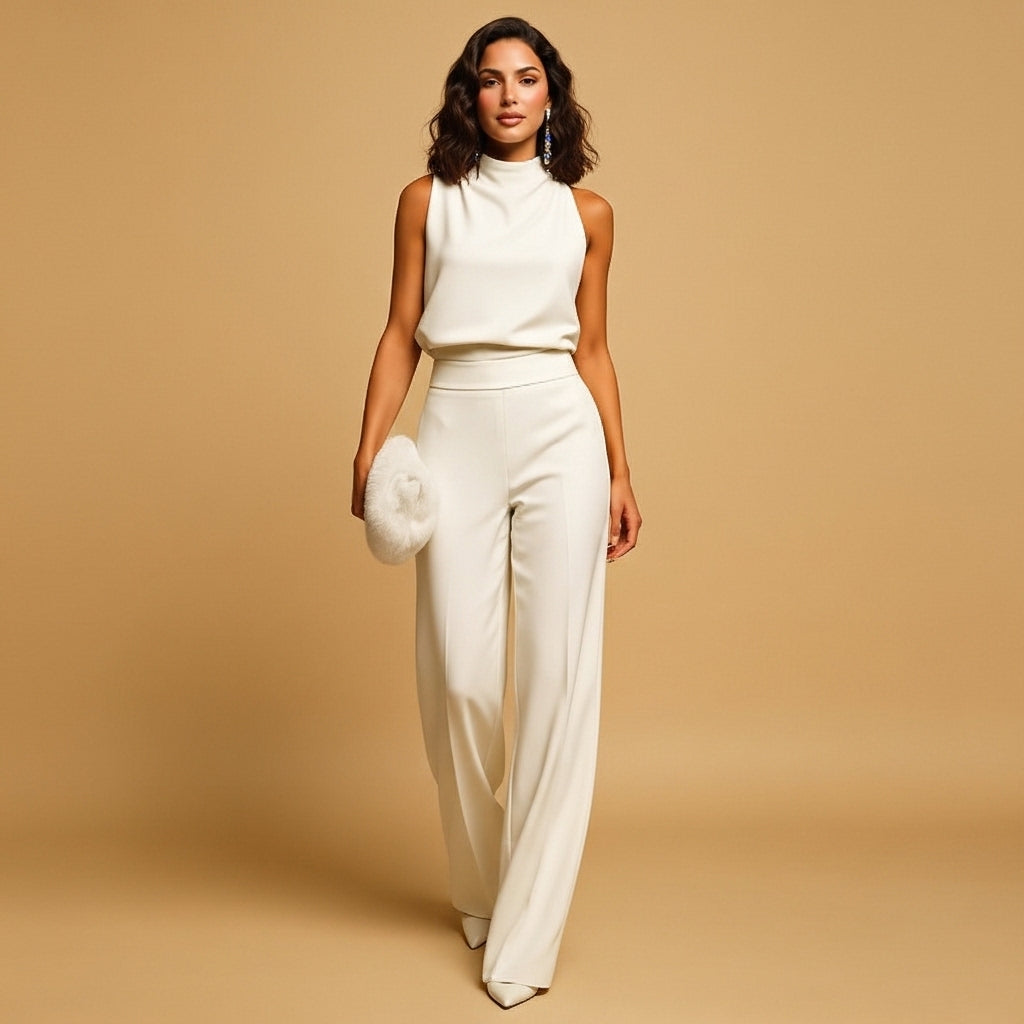 Women’s Sleeveless Halter Jumpsuit Wide Leg High Waist