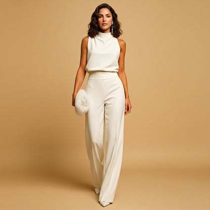Women’s Sleeveless Halter Jumpsuit Wide Leg High Waist