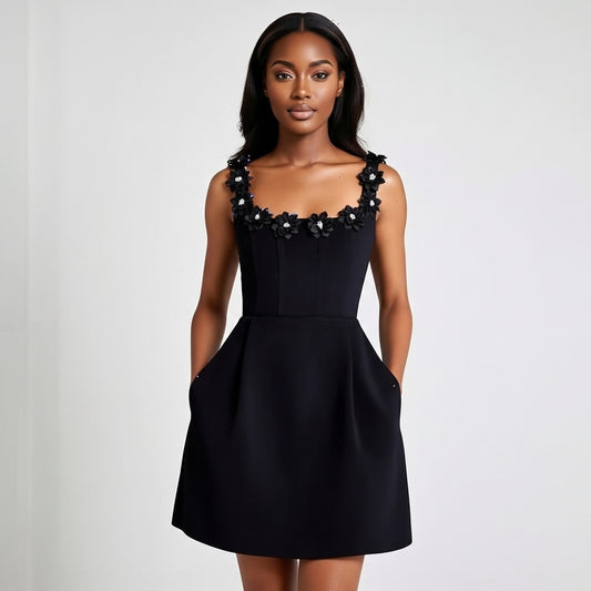 Women’s Mini Sheath Dress Square Neck Floral Detail