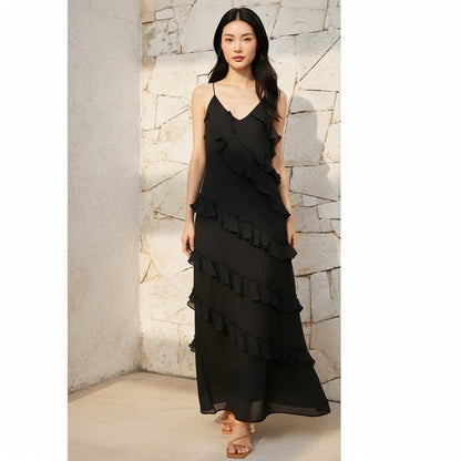 Women’s Maxi Dress Halter Neck Tiered Ruffle Layers