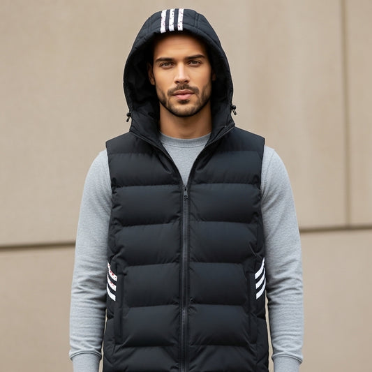 Men’s Down Padded Vest Black With Three Stripes