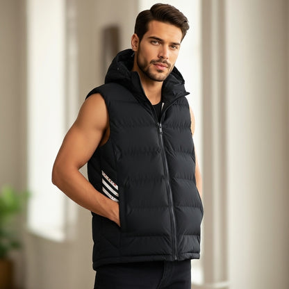 Men’s Down Padded Vest Black With Three Stripes