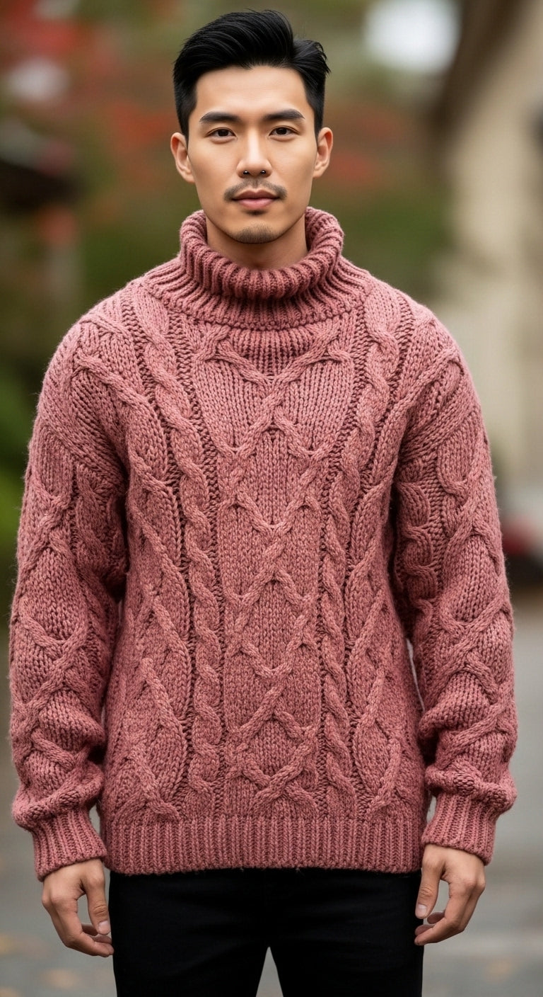 Men’s Chunky Knit High Neck Sweater Winter Wear