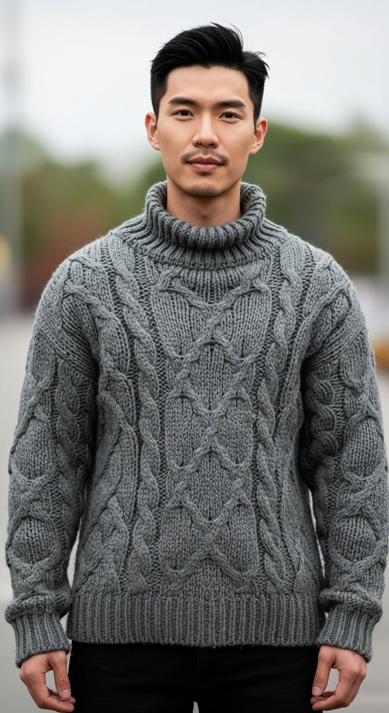 Men’s Chunky Knit High Neck Sweater Winter Wear