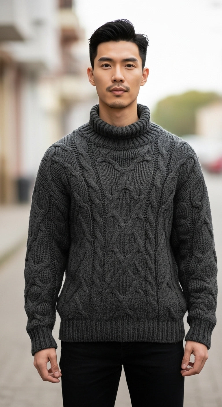Men’s Chunky Knit High Neck Sweater Winter Wear