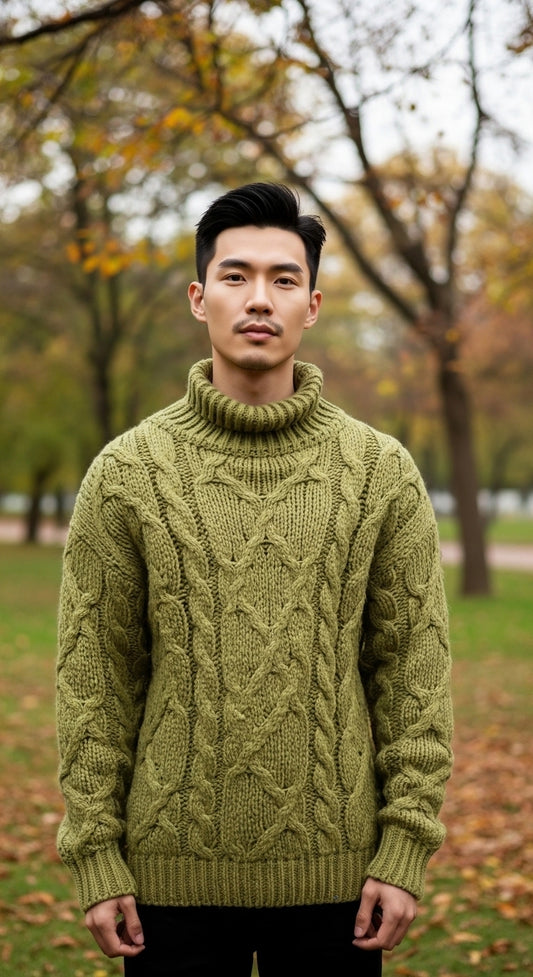 Men’s Chunky Knit High Neck Sweater Winter Wear