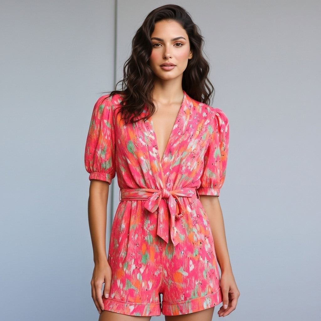 Women’s Short Jumpsuit With Waist Belt Fitted Design