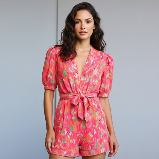 Women’s Short Jumpsuit With Waist Belt Fitted Design